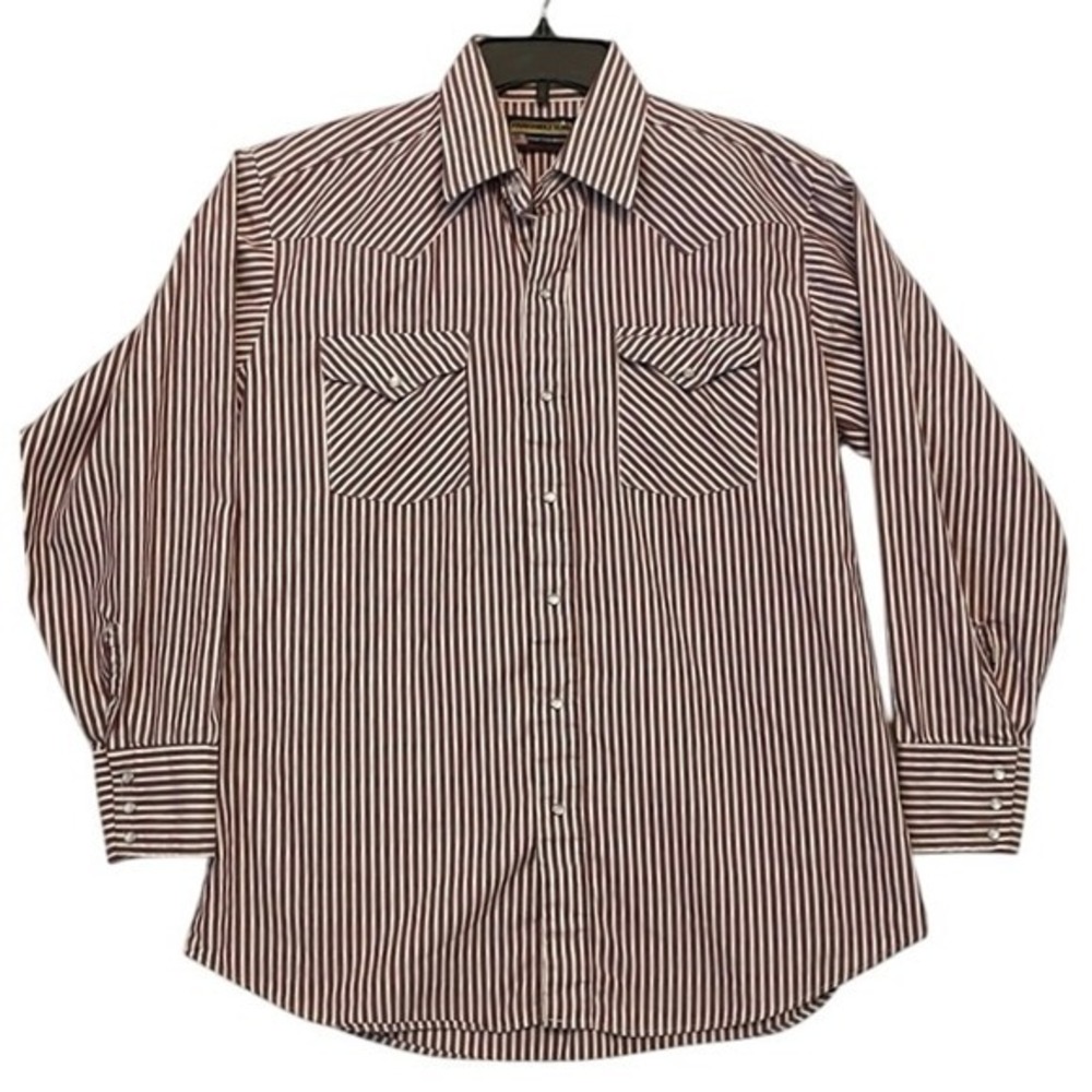 Panhandle Slim Western Shirt 16.5x34 Mens Striped Pearl Snap Brush Popper